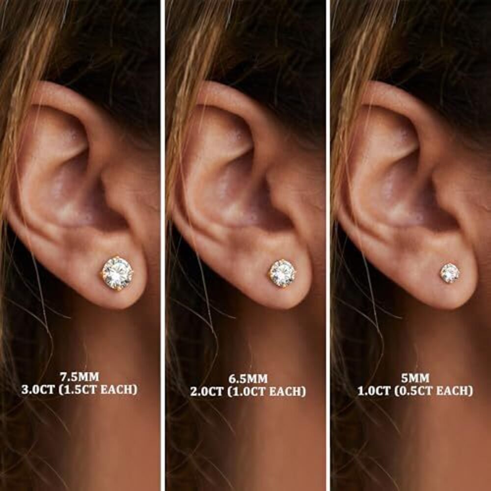 2158 Moissanite Earrings Studs : 18K Rose Gold Plated 925 Sterling Silver - Picture 2 of 7